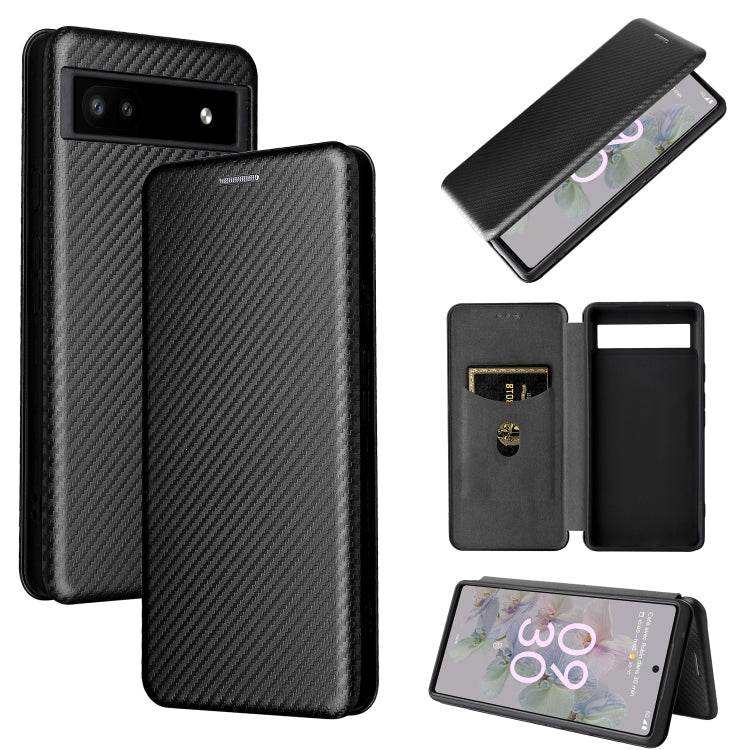 Black carbon-fiber texture magnetic flip phone case for Google Pixel 6a
