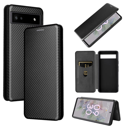 Black carbon-fiber texture magnetic flip phone case for Google Pixel 6a