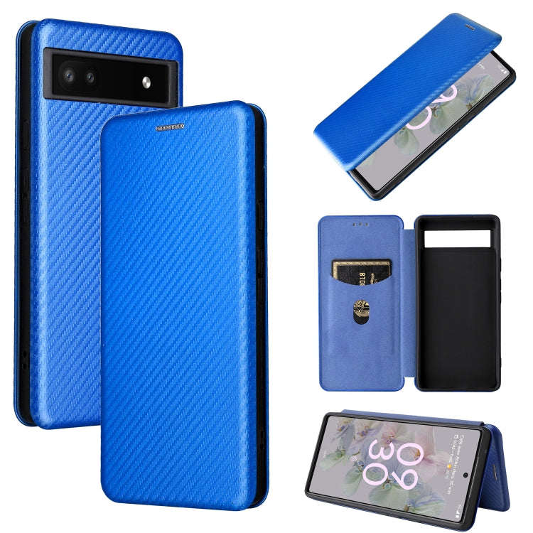 Blue carbon-fiber texture magnetic flip phone case for Google Pixel 6a