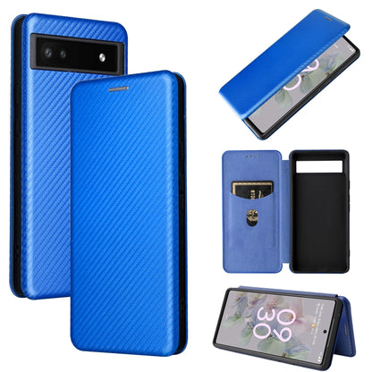 Blue carbon-fiber texture magnetic flip phone case for Google Pixel 6a