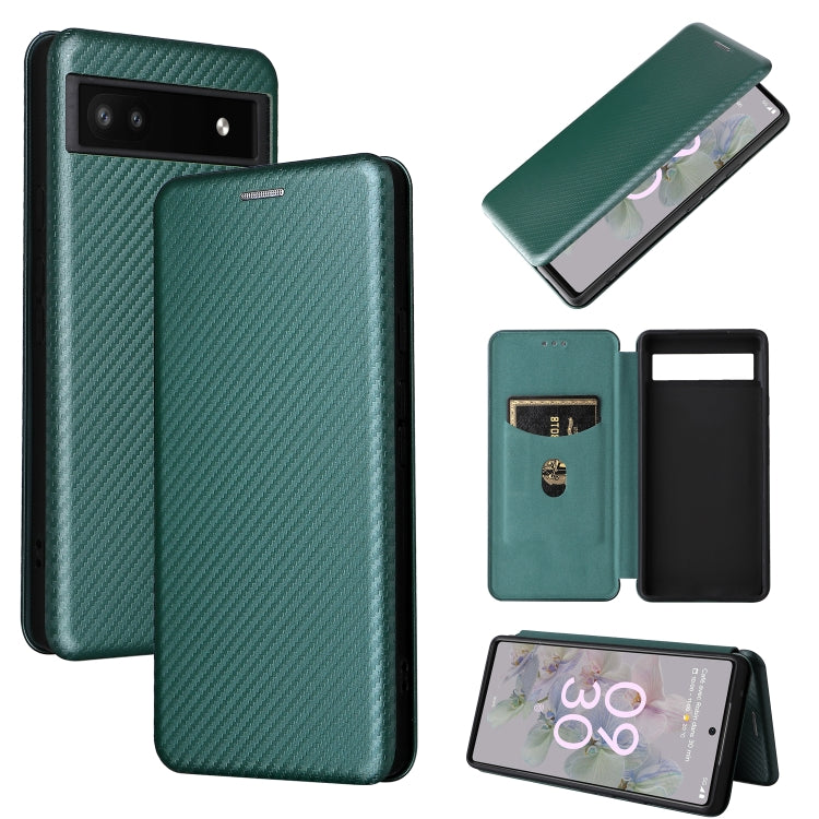 Green carbon-fiber texture magnetic flip phone case for Google Pixel 6a