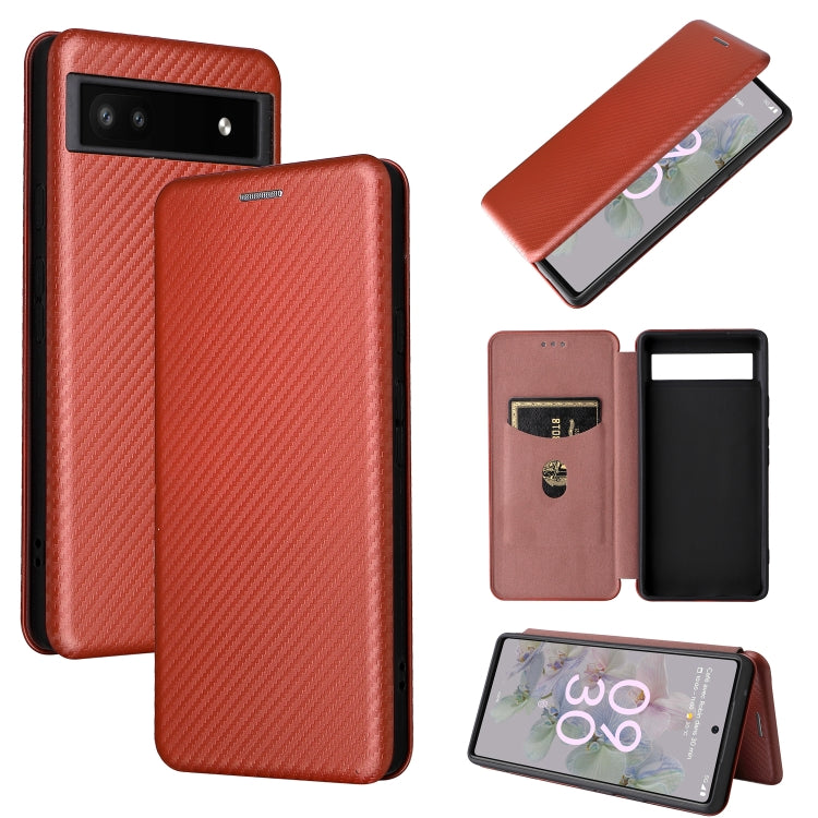 Pink magnetic flip phone case with carbon-fiber texture and card slot for Pixel 6a