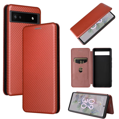 Pink magnetic flip phone case with carbon-fiber texture and card slot for Pixel 6a