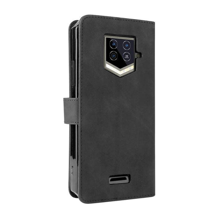 Black leather phone case with flip cover and magnetic buckle, camera cutout.