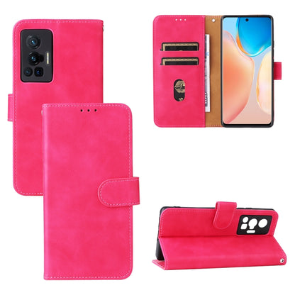 Rose red leather magnetic phone case with flip cover, card slots, and stand.
