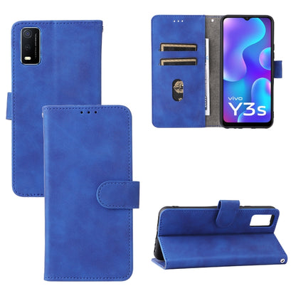 Leather-style magnetic buckle flip phone case, blue with card slots and front flap
