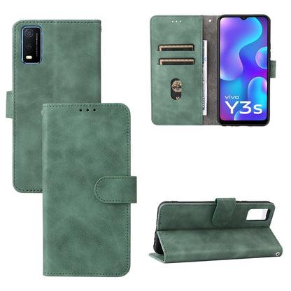Leather-style magnetic buckle flip phone case, green with card slots and front flap