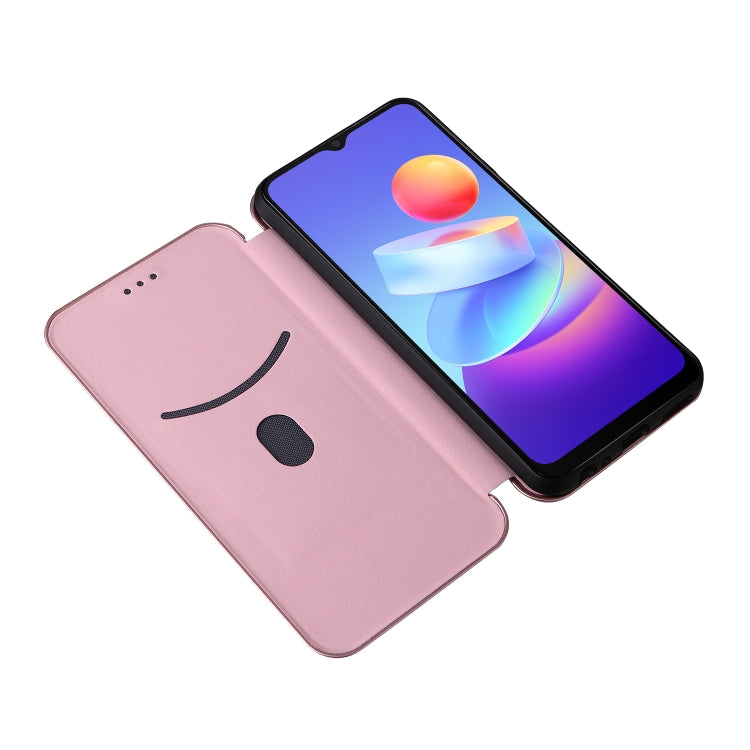Magnetic flip phone case, pink, shown closed with smile-face cutouts on the cover.