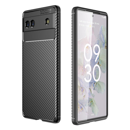 Black carbon-fiber texture TPU phone case for Google Pixel 6a, front and back