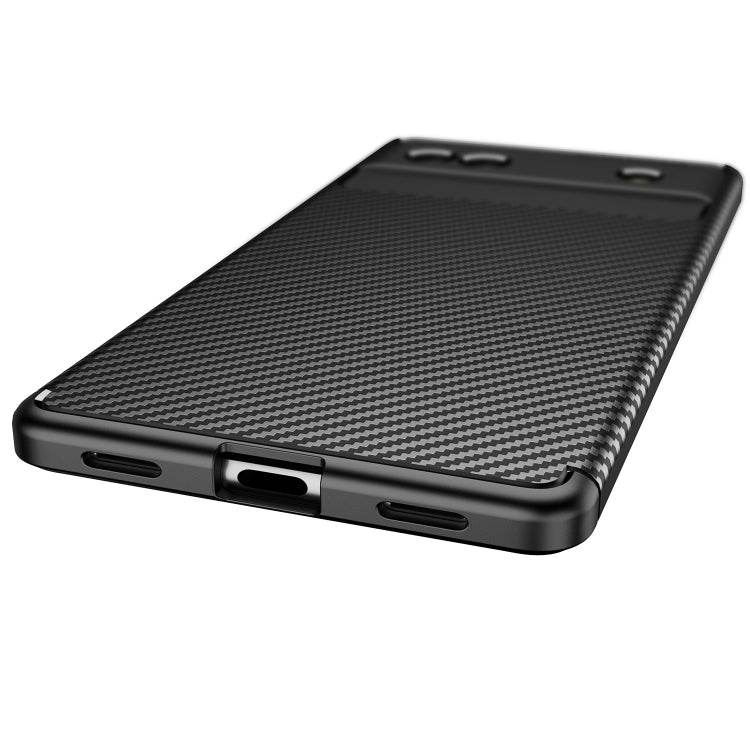 Black TPU phone case with carbon-fiber texture, side buttons and port openings