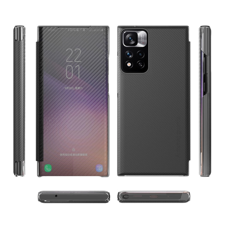 Carbon-fiber textured flip phone case set, dark blue/purple, back with camera cutouts.