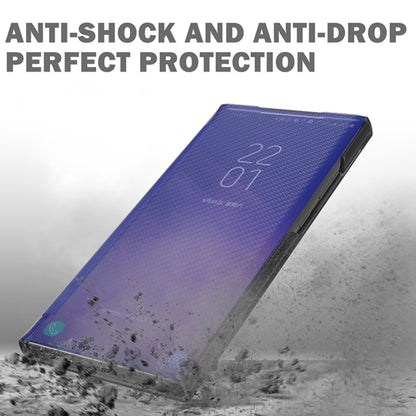 Carbon-fiber textured flip phone case, dark blue/purple, closed cover with rugged edge.