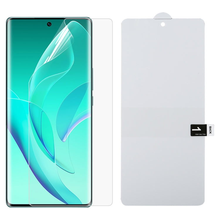 Full screen hydrogel film screen protector, clear protective sheet aligned to smartphone
