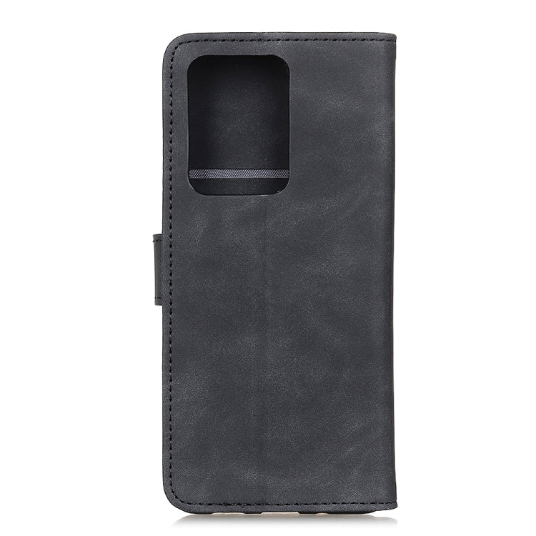 Black leather-style phone case with cutout opening on the back, for a large smartphone
