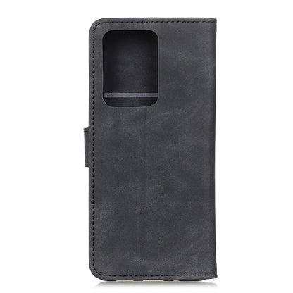 Black leather-style phone case with cutout opening on the back, for a large smartphone