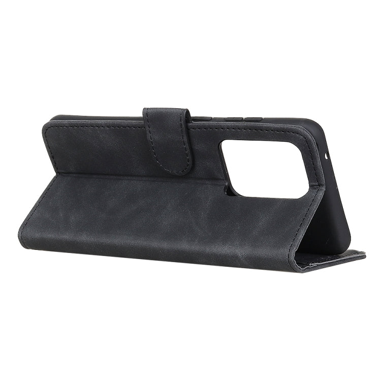 Black flip wallet case with side hand strap and large cutout window, for smartphone