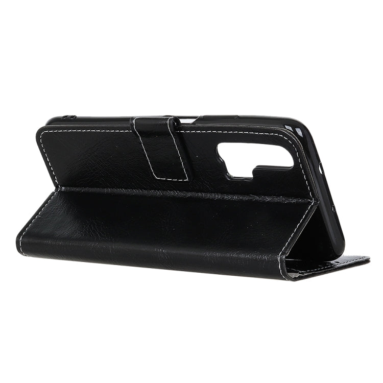 Black retro crazy horse texture flip leather phone case, side cutout for buttons