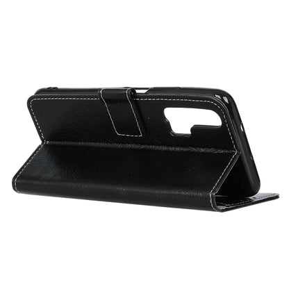 Black retro crazy horse texture flip leather phone case, side cutout for buttons