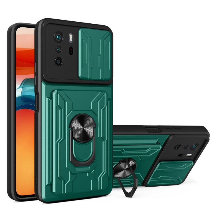 Green rugged phone case with card slot, camera cover, and stand holder.
