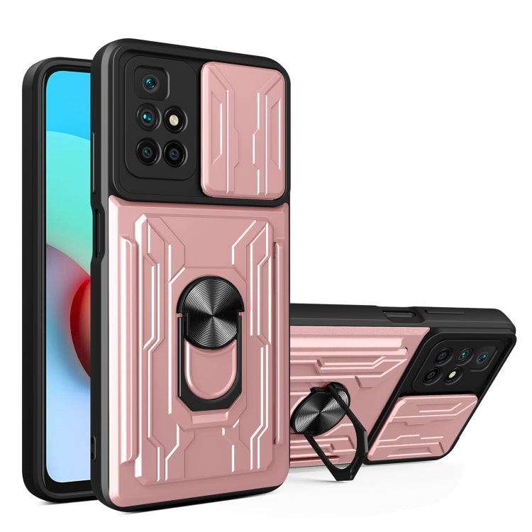 Rose pink phone case with camera cover, card slot, and kickstand holder