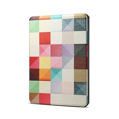 Multicolor patchwork PU leather tablet case with geometric square pattern and smooth flap