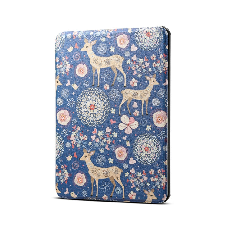 Blue PU leather tablet case with deer and floral pattern and protective flap