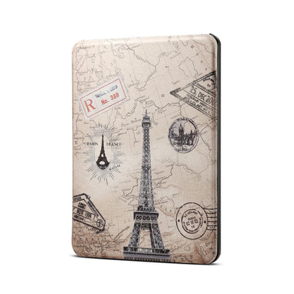 Beige PU leather tablet case with Paris-style map print and Eiffel Tower artwork
