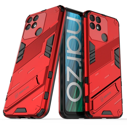 Red rugged phone case with kickstand, shockproof TPU back and front cover