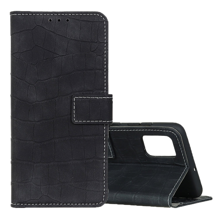 Black crocodile-texture flip leather wallet phone case with magnetic closure and card slots