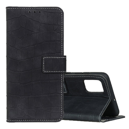 Black crocodile-texture flip leather wallet phone case with magnetic closure and card slots