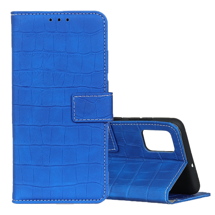 Blue crocodile-texture flip leather wallet phone case with magnetic closure and card slots