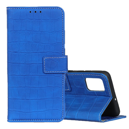 Blue crocodile-texture flip leather wallet phone case with magnetic closure and card slots