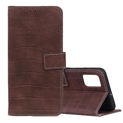 Brown crocodile-texture flip leather phone case with card slot pocket and stand