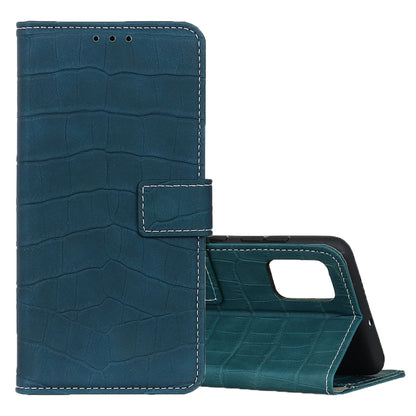 Teal crocodile-texture flip leather phone case with card slot pocket and stand