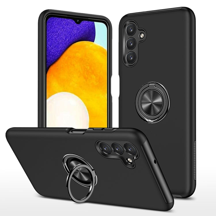 Black PC+TPU magnetic phone case with invisible ring holder and camera cutouts