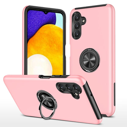 Pink TPU phone case with magnetic ring holder and raised camera protection.