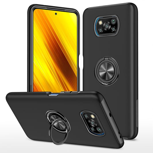 Black PC+TPU magnetic phone case with invisible ring holder and camera cutouts