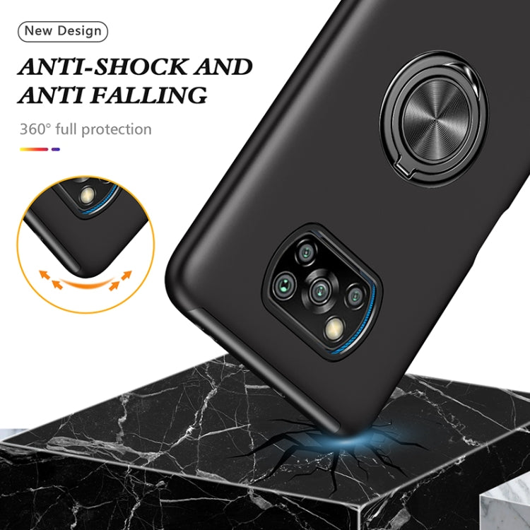 Black PC+TPU magnetic phone case with anti-shock protection and rotating ring holder