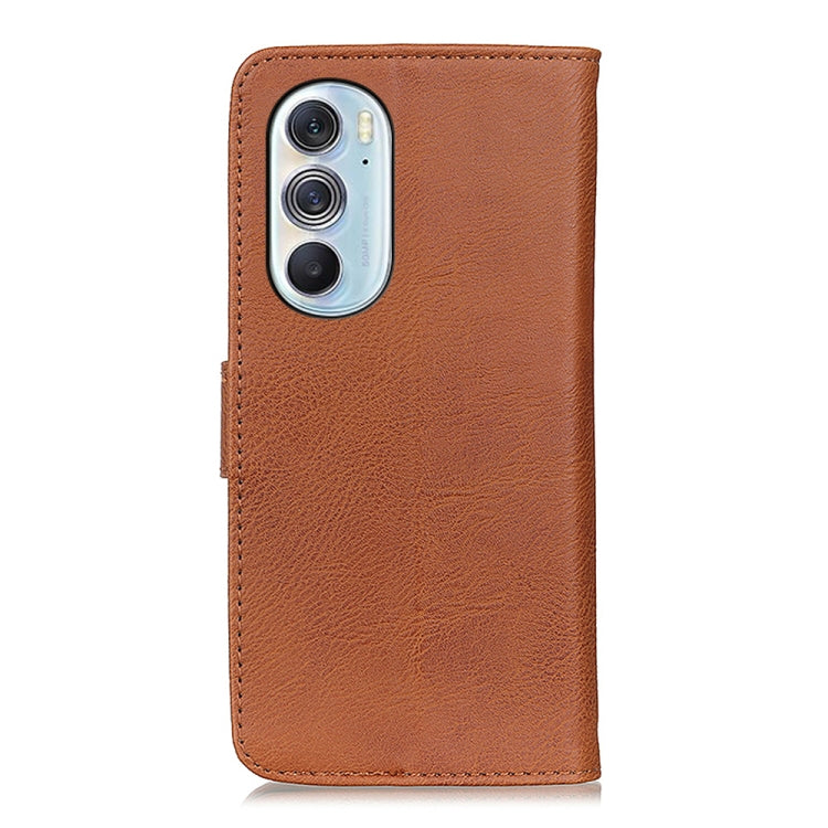 KHAZNEH cowhide-texture flip leather phone case, brown; back camera cutout
