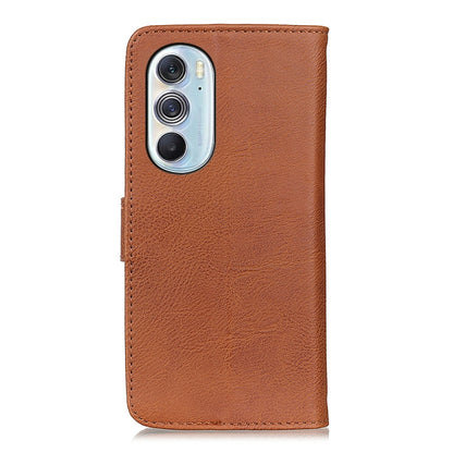 KHAZNEH cowhide-texture flip leather phone case, brown; back camera cutout