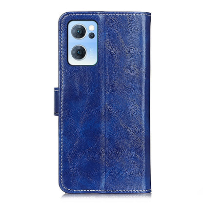 Blue leather phone case with camera cutouts and flip cover