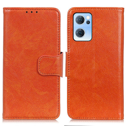 Orange leather flip phone case with side card holder and cutout camera opening