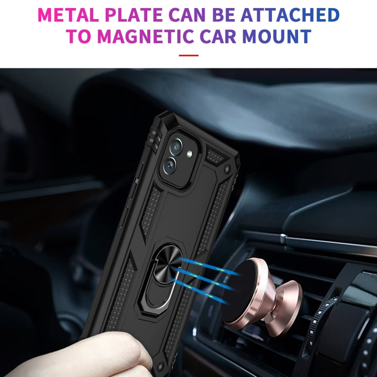 Rugged black phone case with metal plate for magnetic car mount and ring kickstand