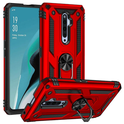 Red rugged shockproof phone case with ring kickstand and dual camera cutout