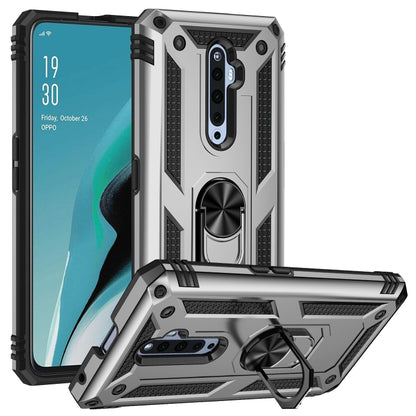 Light gray rugged shockproof phone case with kickstand ring and twin camera cutouts