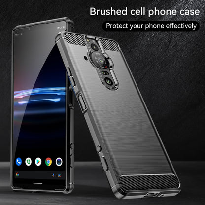 Brushed TPU phone case with carbon-fiber strip and camera bump protection cutouts