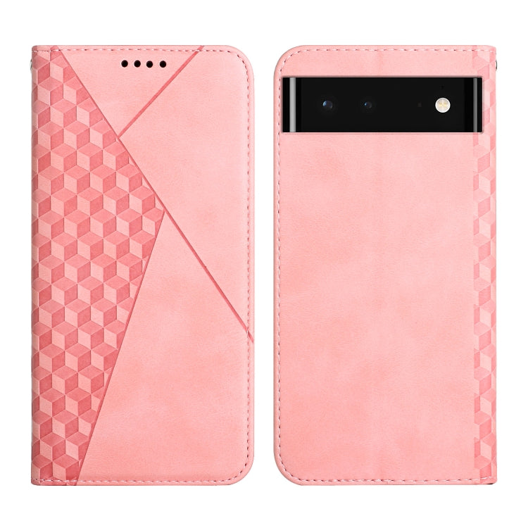 Rose pink leather wallet phone case with geometric pattern, front cutouts and camera bar.