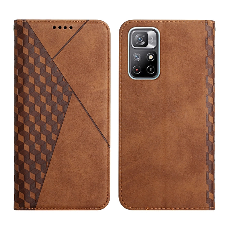 Brown leather wallet phone case with geometric texture, multi-camera cutout and button ports.