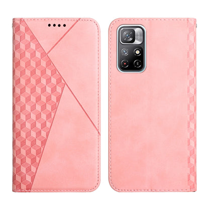 Rose gold leather magnetic phone case with geometric texture and camera cutout, front and back