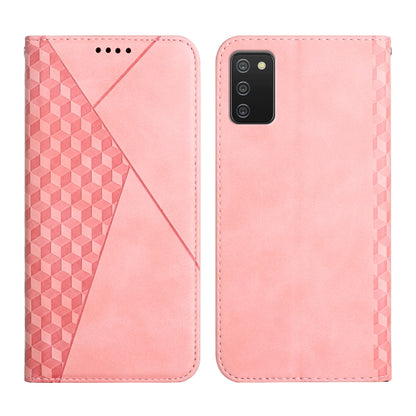 Light pink leather phone case with geometric pattern, speaker grille and camera cutout.